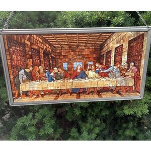 16x9" Stained Glass "Last Supper" Leonardo Da Vinci Forest Lawn Window‎ Vintage